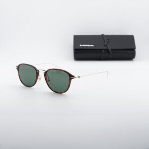 Montblanc MB0155S 002 Square Sunglasses - Havana/Gold/Green